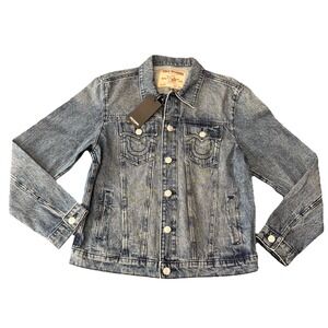 True Religion Mens Medium Jesse SN Trucker Denim Wash Jean Jacket NEW NWT $159